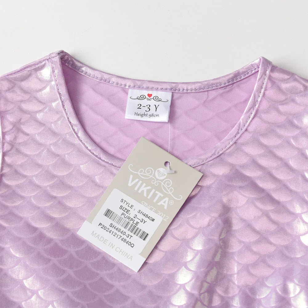 VIKITA Girls Mermaid Print Dress Kids Summer Sleeveless Dresses with Bow Knot Girl Princess Party Prom Gown Beach Vacation Dress