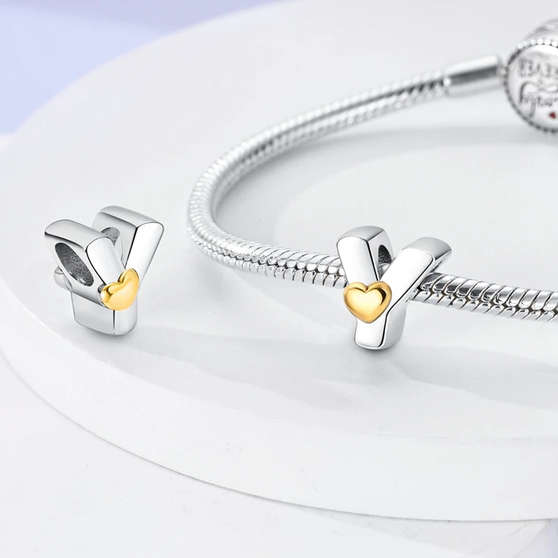 925 Sterling Silver DIY Alphabet Charms Beads LOVE Heart Letter Fit Original Bracelet Bangle Necklace Jewelry Marking Gift