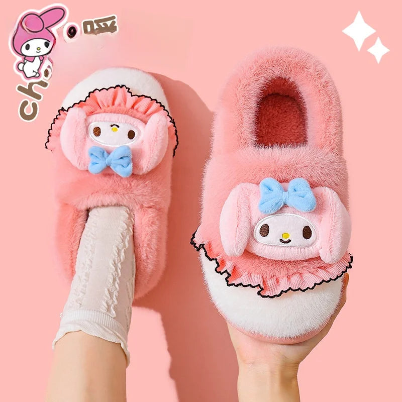 Kids' Slippers House Shoes Cartoon Kuromi With Heel Cover Winter Shoes For Girls Warm Anti-slip Pink Pruple Shoes Size 35-41