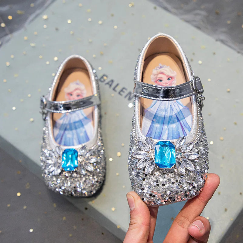 Kids'Casual Shoes PU Leather Sequin Crystal Fashion Summer Shoes For Girls Breathable Soft Bottom Blue Silver Pink Size 23-34