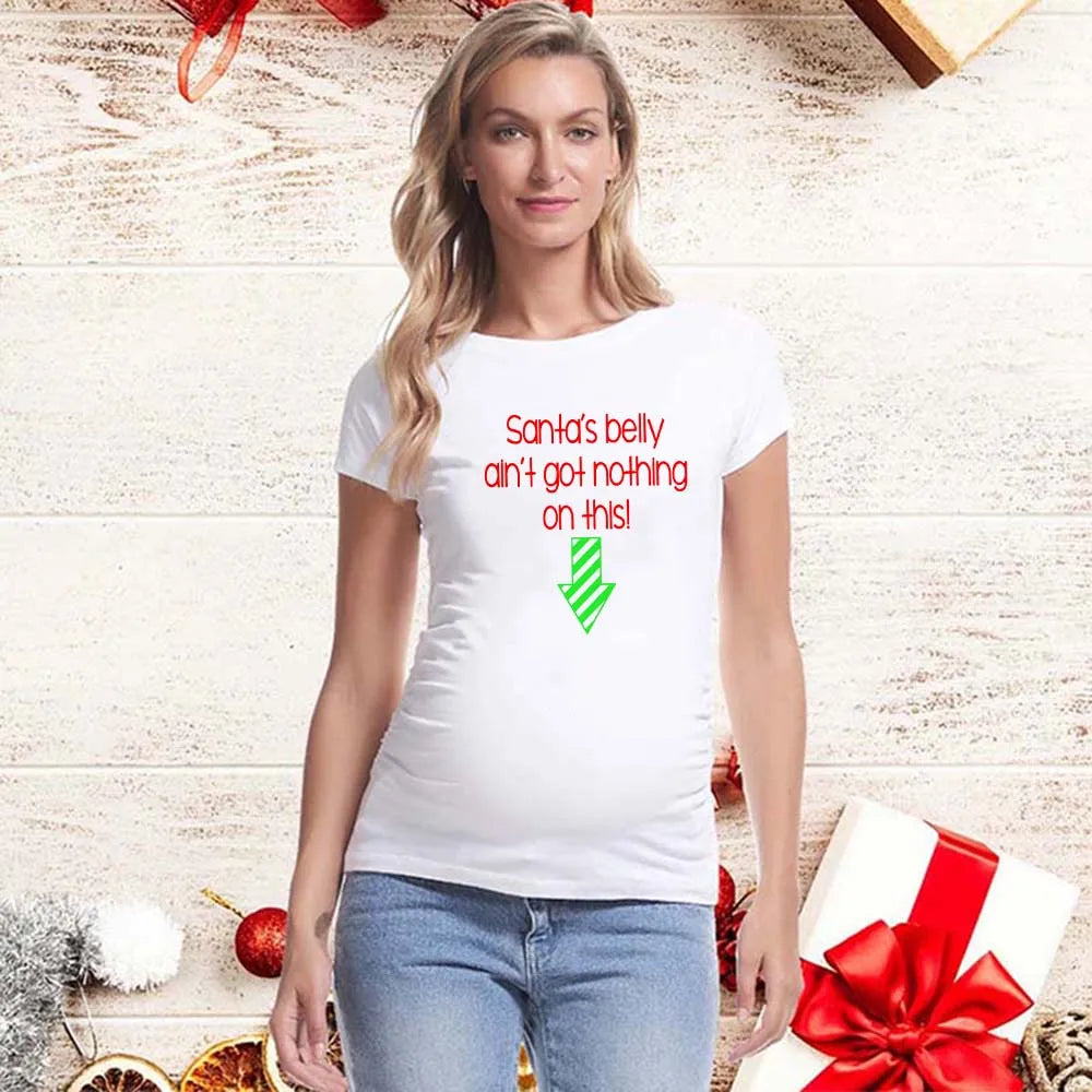 Best Gift 2025 Merry Christmas Maternity T-shirts It's My First Christmas Funny Print Pregnancy Anouncement Tops Tee Shirts