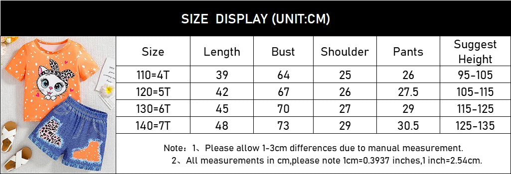 Baby Girls Clothing Set Summer New Kids Leopard Print Short Sleeve T-Shirt Shorts 2Pc Suit for 4-7Year Children Fashion Outfits