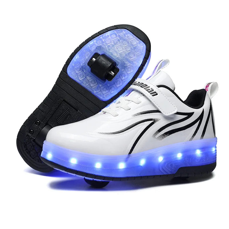 Boys Girls Roller Shoes LED Light Up USB Charging Children Roller Skate Casual Skateboarding Shoes Sports Shoes Kids Sneakers