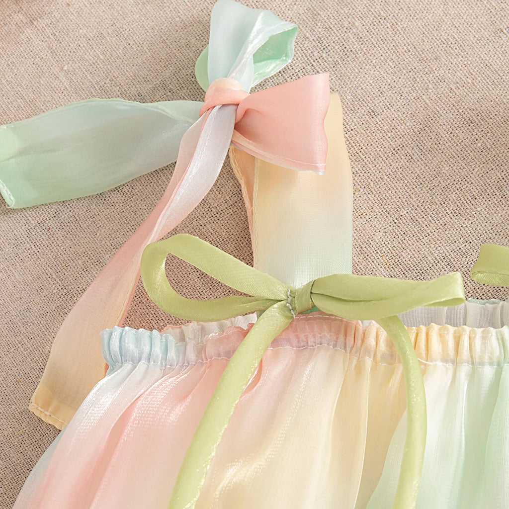 Summer New Colorful Tie Dye Sling Baby Girl Dress, Sweet Flower Children'S Clothing For Babies Aged 9 Months To 4 Years Old