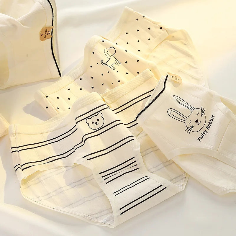 5PCS Young Girls Cotton Antibacterial Panties Kids Thin Breathable Comfort Briefs 8+y Child Clothes Maiden Cute Print Underwears