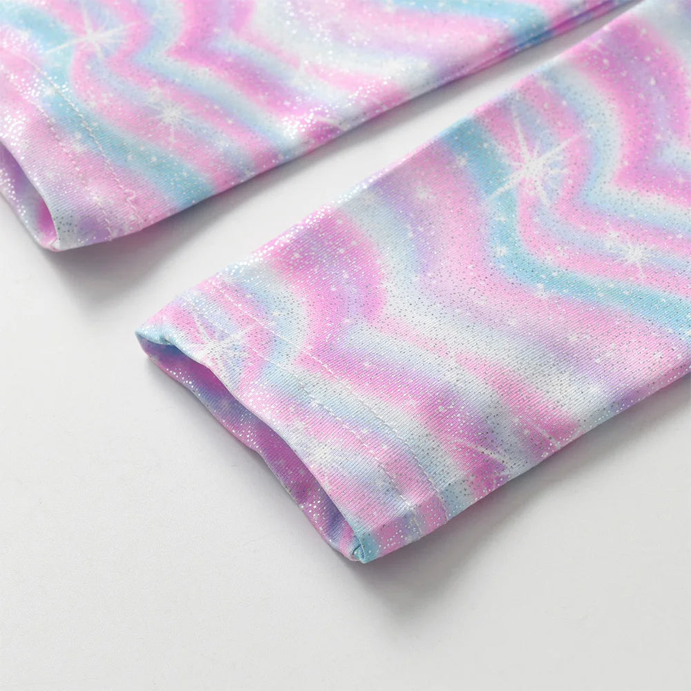 VIKITA Girls Autumn Spring Long Sleeve Dress Kids Rainbow Print Striped Dresses Girls Casual Daily Travel Princess Vestidos