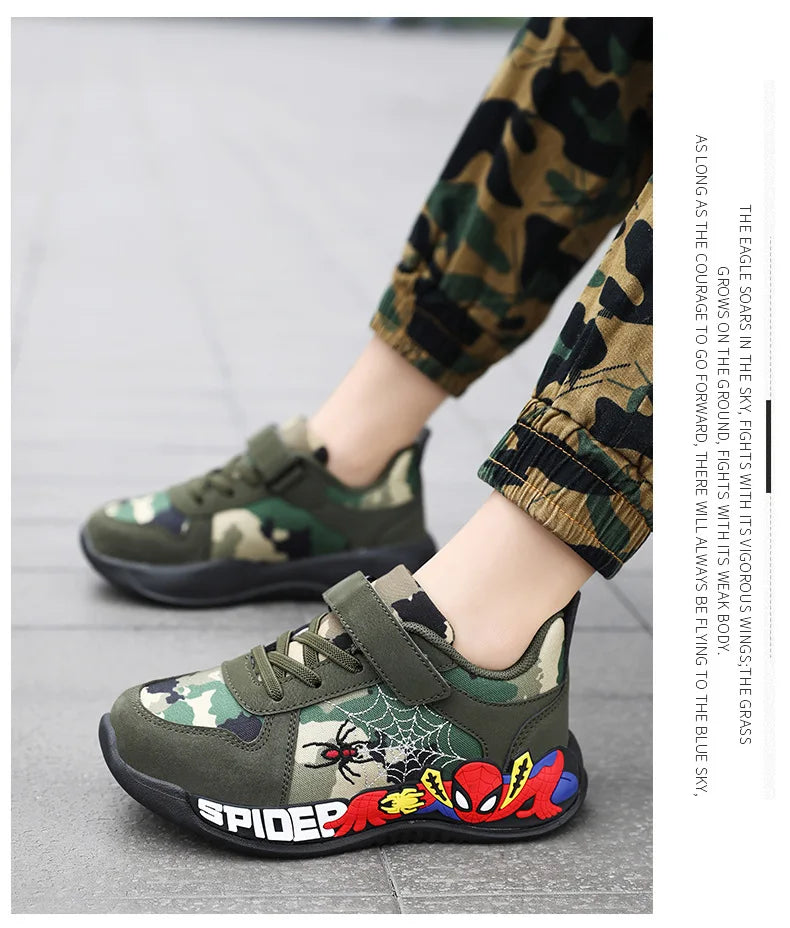 Disney Shoes Children Camouflage Green Sneaker Shoes For Kid Walking PU Breathable Shoes Size 26-35