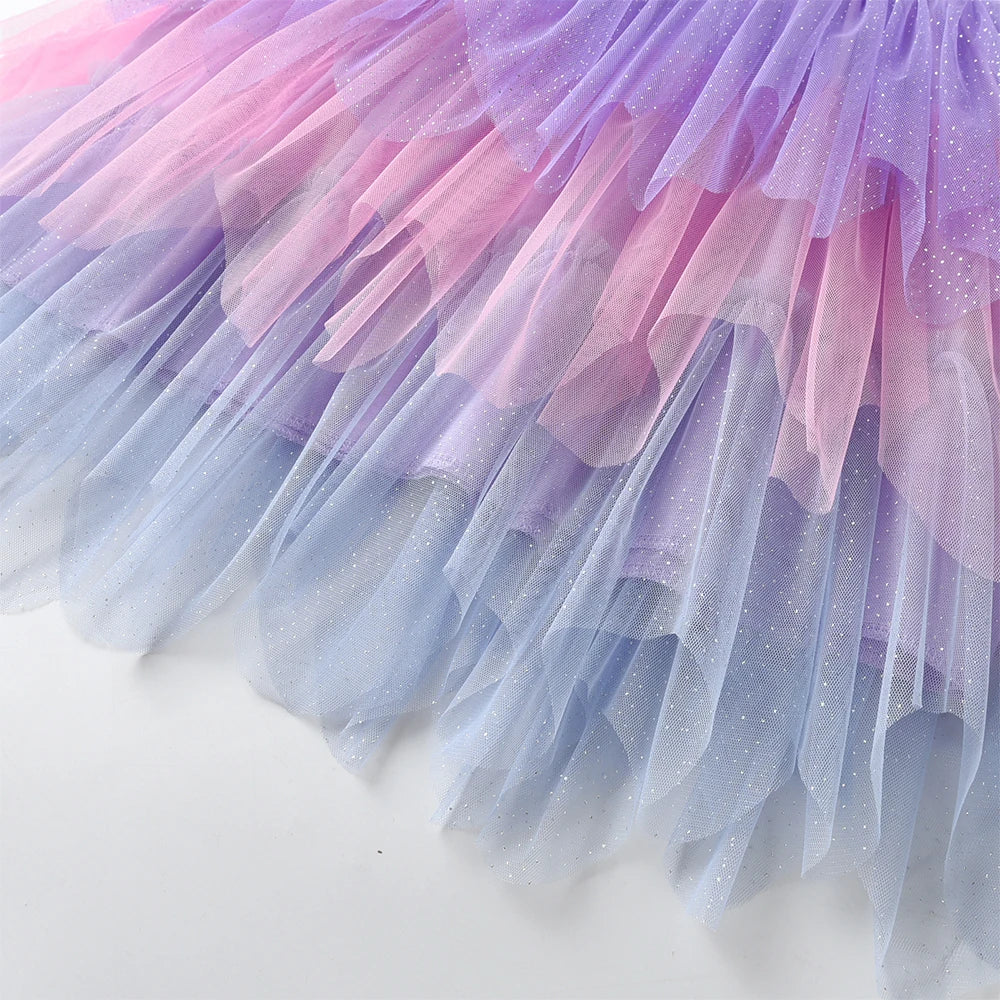 VIKITA Winter Children Dresses Unicorn Kids Princess Tutu Dress Irregular Prom Costume Long Sleeve Birthday Party Girls Clothes