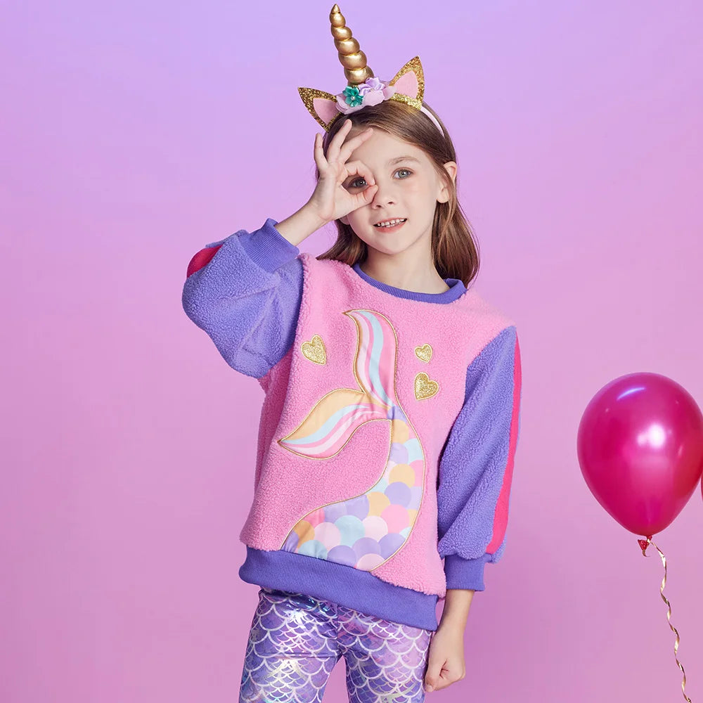 VIKITA Kids Fleece Sweatshirts Girls Hoodies Pullovers Winter Autumn Thick Warm Pullovers Outwear Children's Clothing 3-12 Yrs