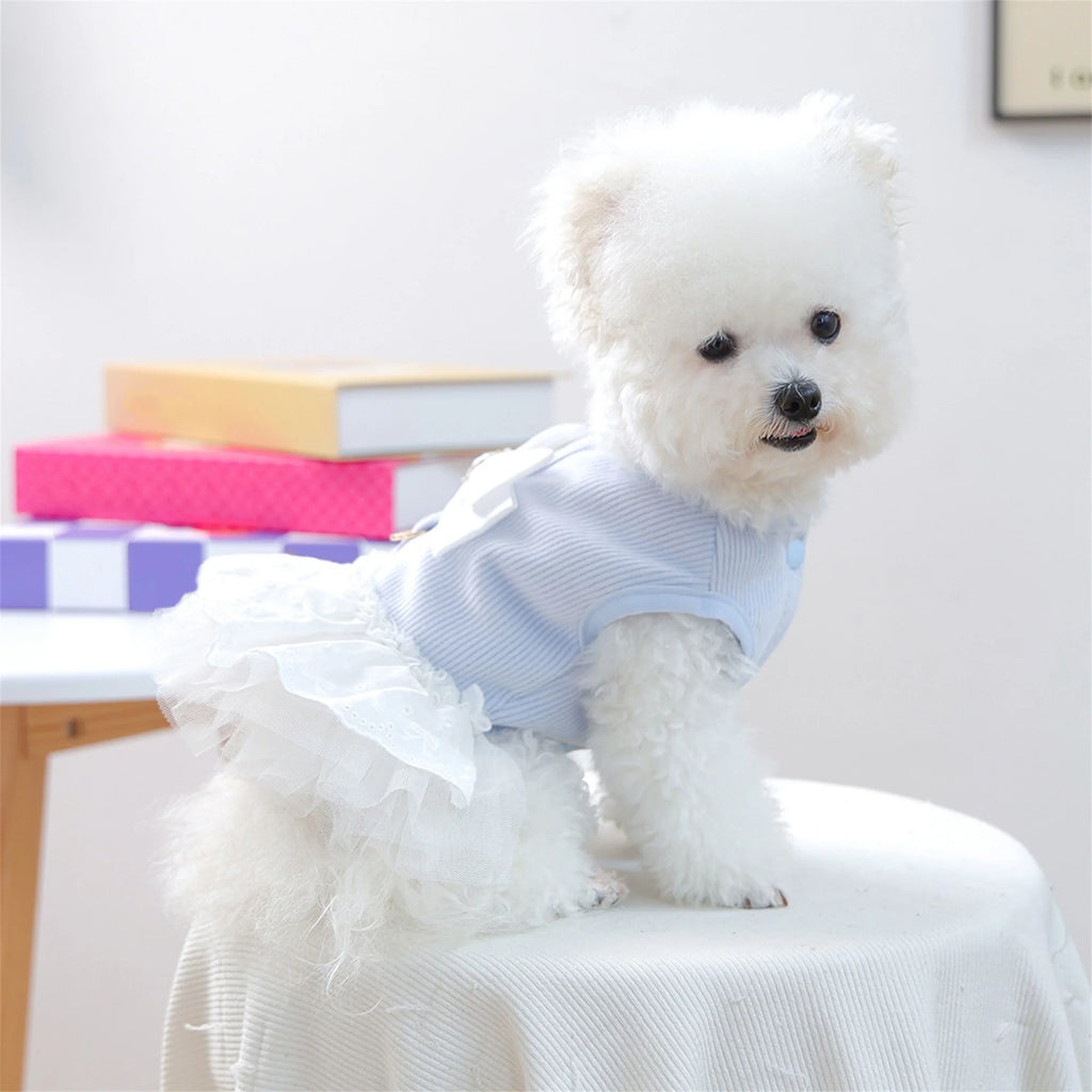 Dog Princess Dress with Bow Puppy Girl Tulle Dress Pet Clothes for Small Dogs Cats