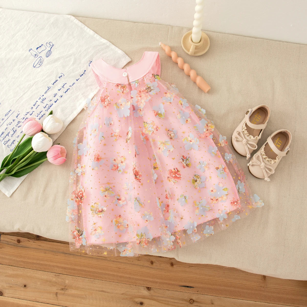 Colorful Floral Chiffon Baby Girl Princess Dress, Summer New Sweet Bow Children'S Clothing Suitable For Birthday Parties (0-3Y)