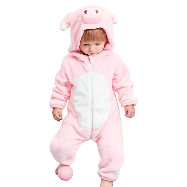 MICHLEY Halloween Costume Infant Baby Clothes Rompers Winter Flannel Hooded Bodysuits Pajamas Animals Overall Jumpsuit For Bebe