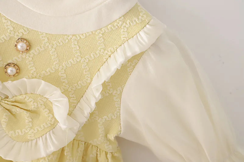 (9 Months -3 Years Old) Spring And Autumn New Sweet Bow Baby Girl Dress, Princess Style Children'S Long Sleeve Clothes