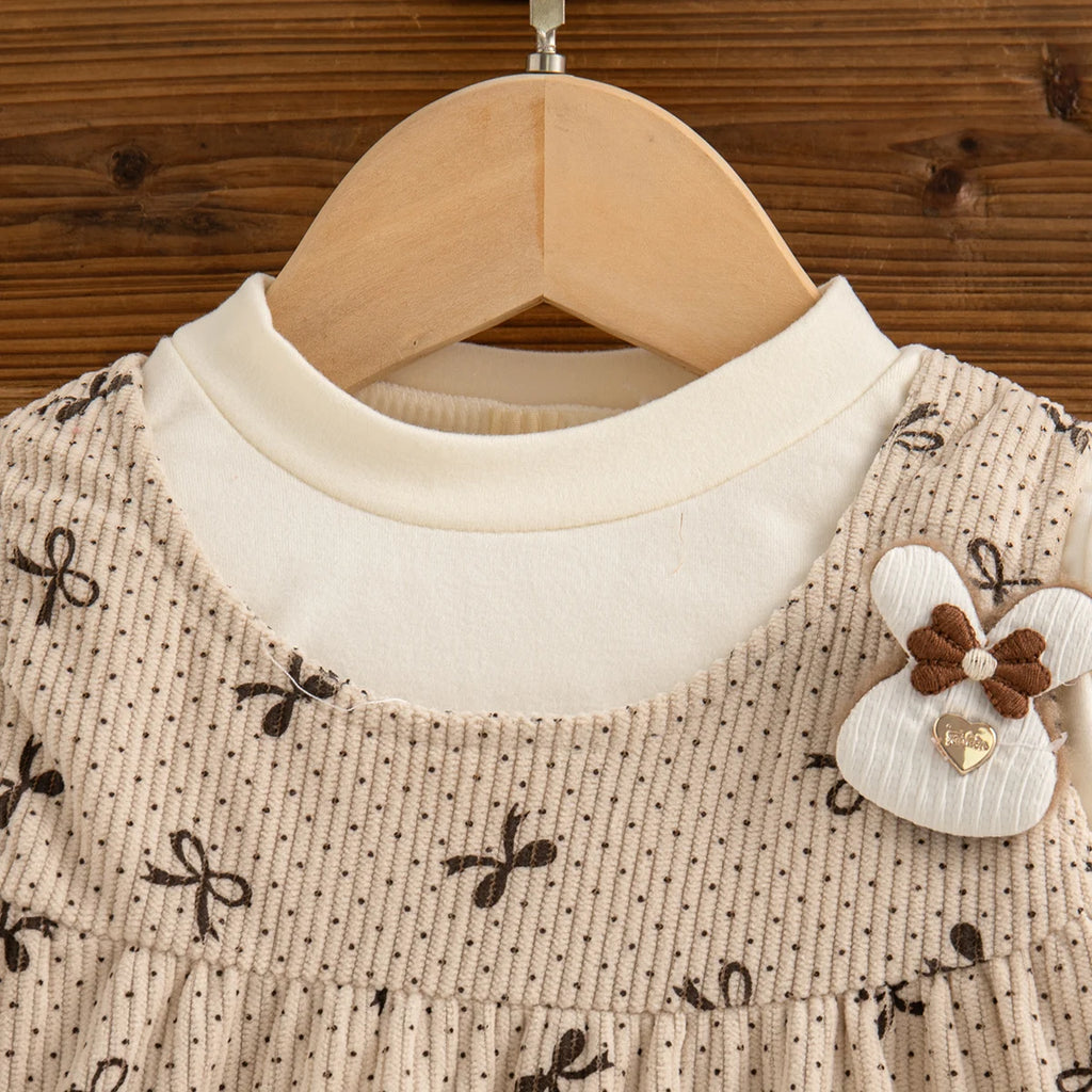 Autumn New Cute Bow Baby Girl Dress, Soft And Comfortable Children'S Clothing Suitable For 9 Months To 3 Years Old