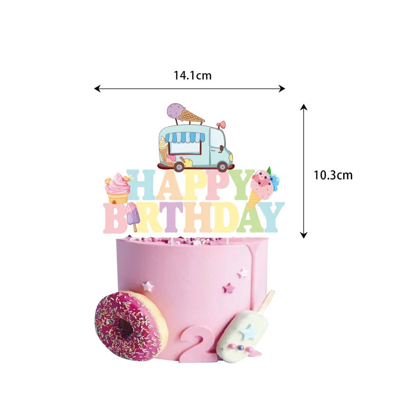 Ice Cream Happy Birthday Streamers Hot Stamping Dovetail Pull Flag Living Room Garden Mall Cafe Birthday Party Decoration Banner