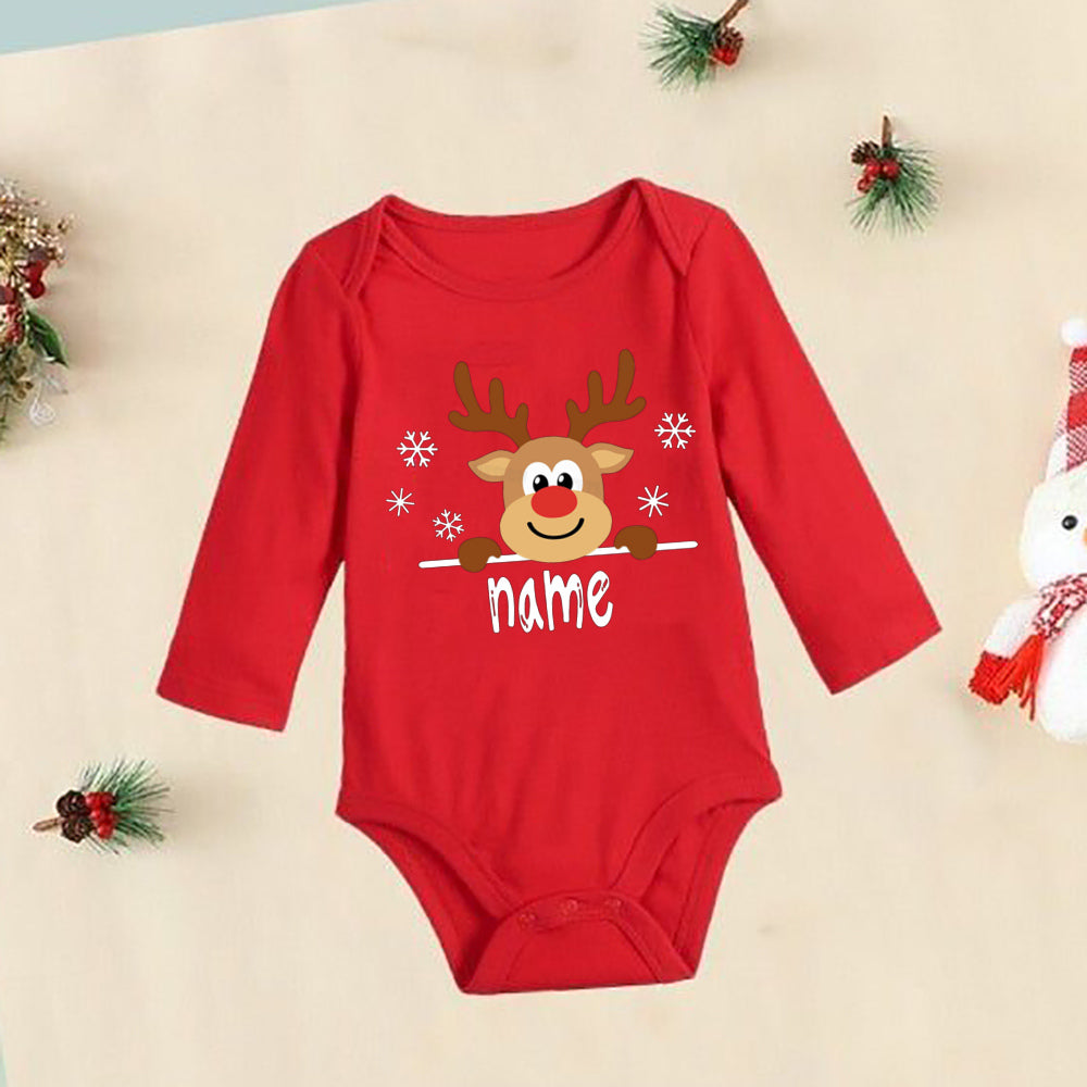Personalized Christmas Deer Baby Bodysuit Custom Name Infant Romper Boys Girl Cute Clothes Xmas Party Baby Gift Xmas Rompers