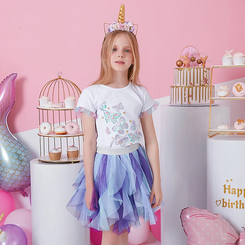 Girls Tutu Sequins Skirts Kids Clothes Bow Layered Skirts Princess Pleated Skirt Kids Mesh Skirt Girls Children Party Clothes