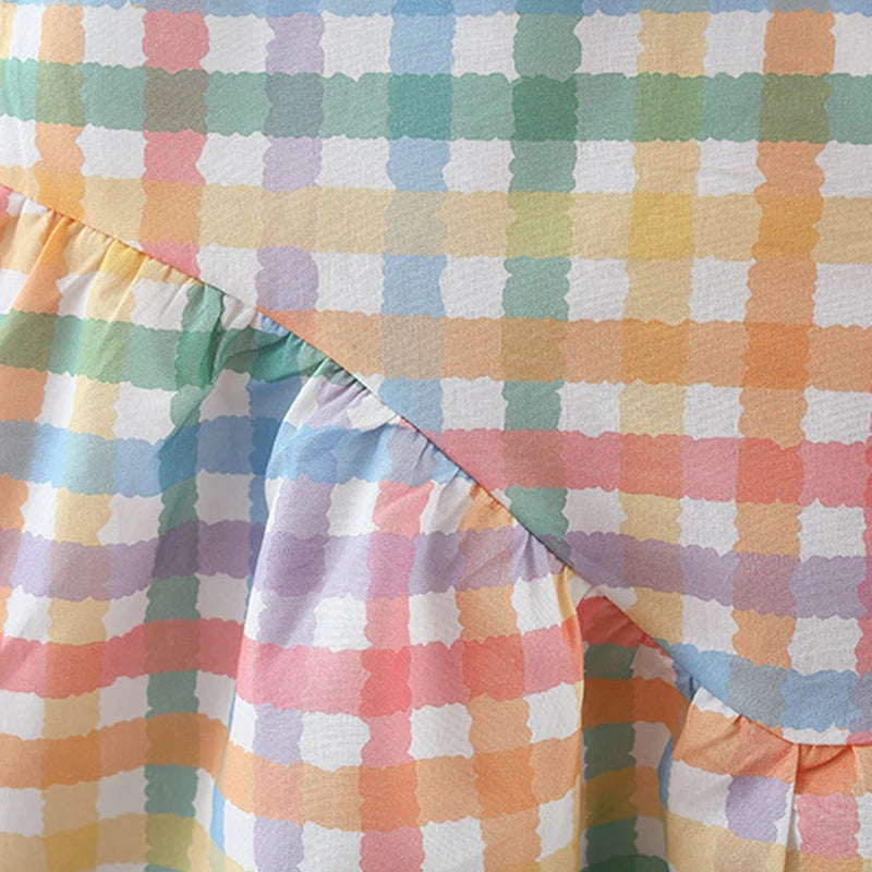 Summer New Cute Colorful Checkered Baby Girl Dress, White Collar Children'S Sleeveless Clothes (9 Months -3 Years Old)