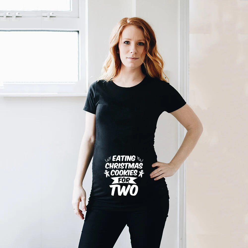 Eating christmas cookies for two Pregnant T shirt Women Maternity Blouse Christmas Maternity Shirts Pregnancy women Clothes