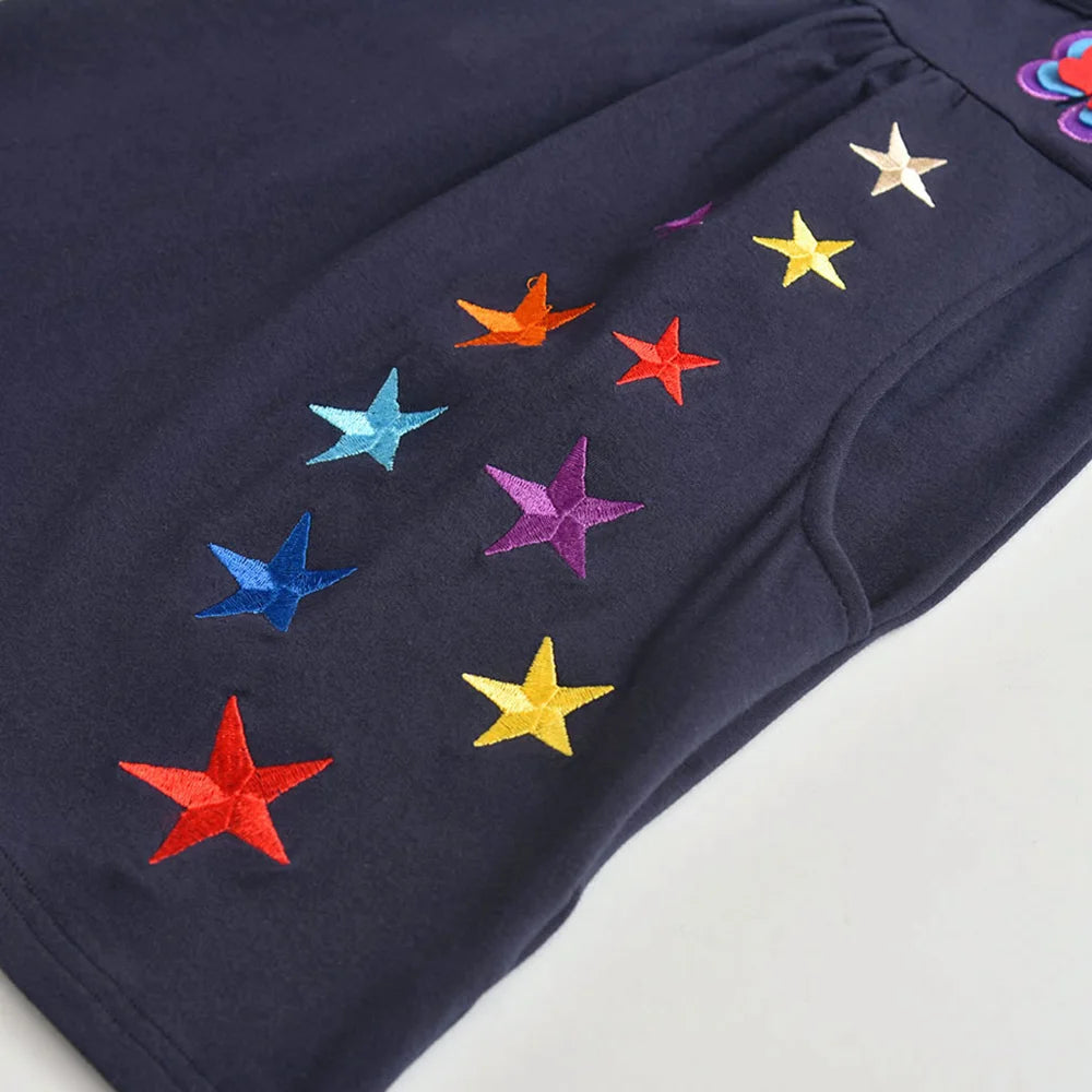 VIKITA Toddlers Flare Sleeve Summer Dress Kids 3D Butterfly Embroidery Cotton Casual Dress with Pockets Kids Daily Casual Wear