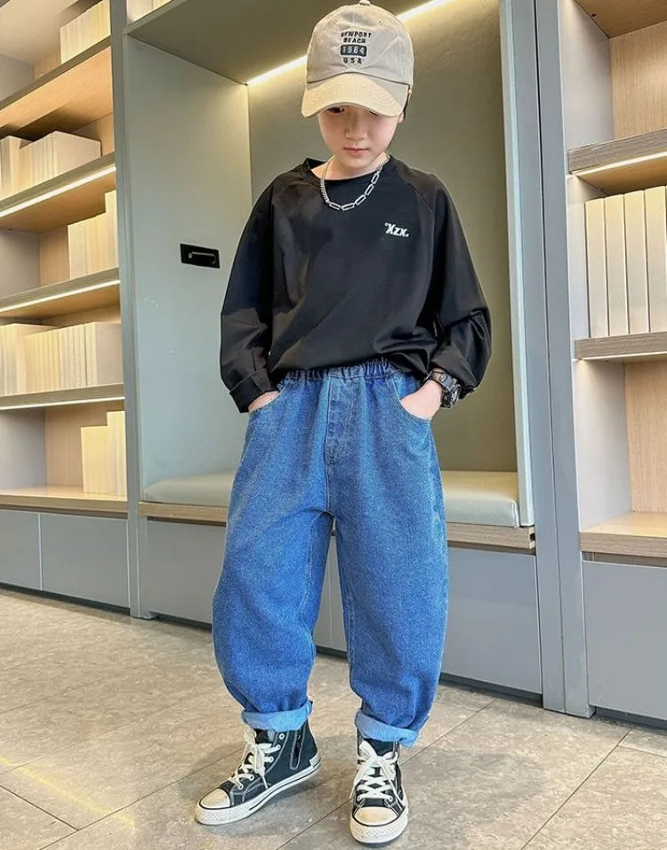 2025 New Boys' Denim Jeans 2025 Trendy Tween Boys Casual Long Pants Boys' Relaxed Fit Jeans Hot Sale