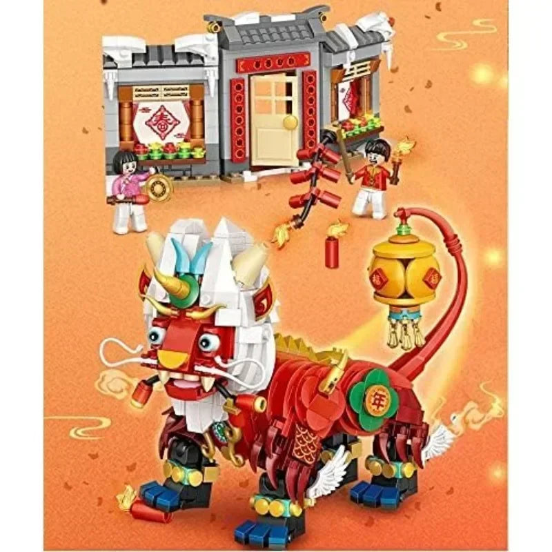 1024PCS Nian Beast Mini Building Blocks Creative Chinese Tradition Culture/Spring Festival/New Year's Toys/Year Monster