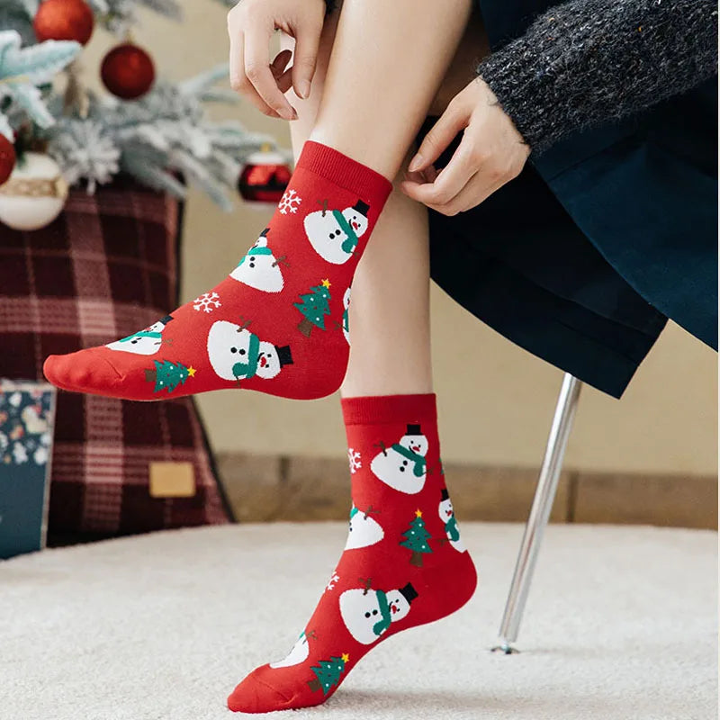 2/4/8 Pairs Children Christmas Socks Cotton Warm Mid-tube Socks For Kids Unisex Knitting Snowflake Elk Stocking Christmas Gift