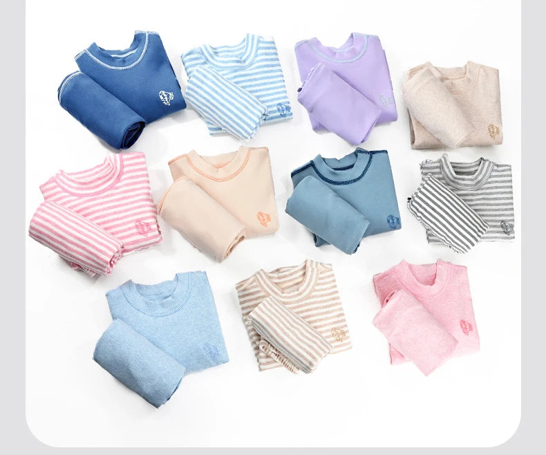 Thermal Underwear for Boys Cotton Thicken Warm Autumn Winter Teenage Children Underwears Set Solid Two Pieces Girls Clothing Set