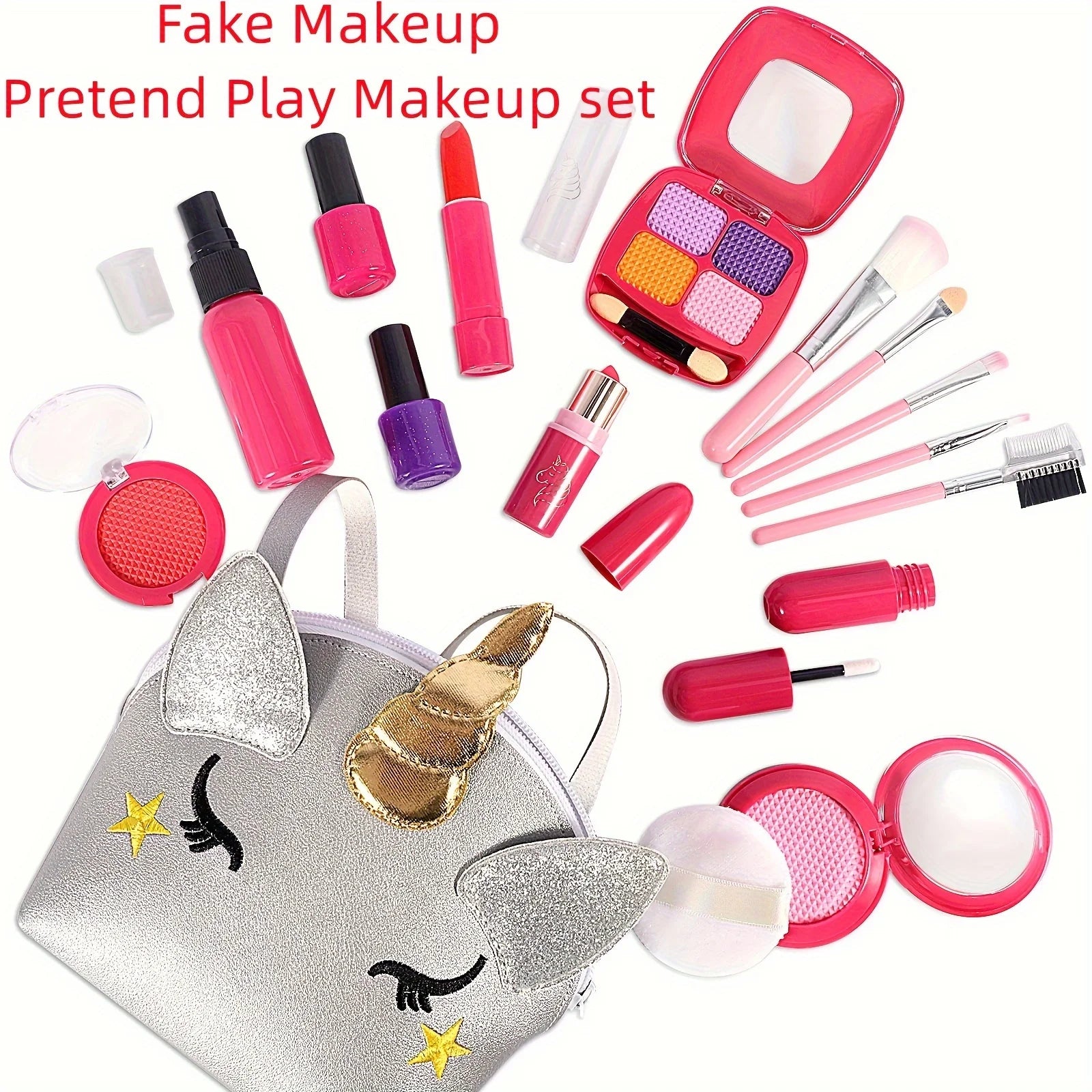 Girl Pretend Makeup for Toddlers Kids Play Makeup for Little Girls with Unicorn Purse Bag Toddler Makeup Kit Fake Make Up Toys