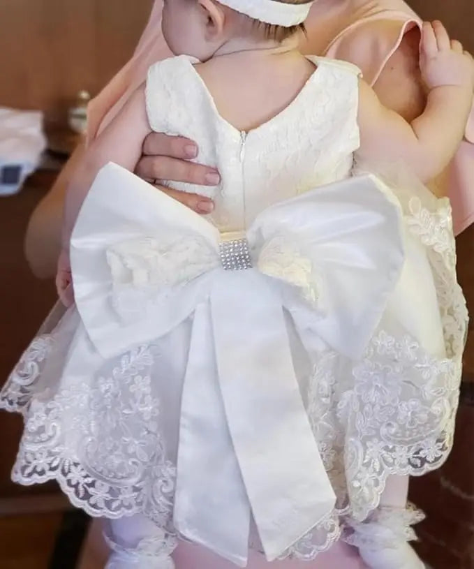 New Year Dress For Girls White Bridesmaid Dresses For Wedding Prom Gown Big Bow Girls Elegant Dresses Red Puffy Christmas Dress