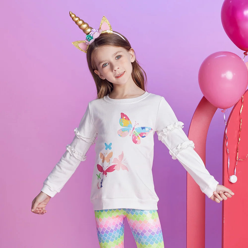 VIKITA Kids Hoodies Sweatshirts Girls Butterfly Print Autumn Spring Cotton Casual Tops Kids Pullover Sports Sweatshirts 3-12 Yrs