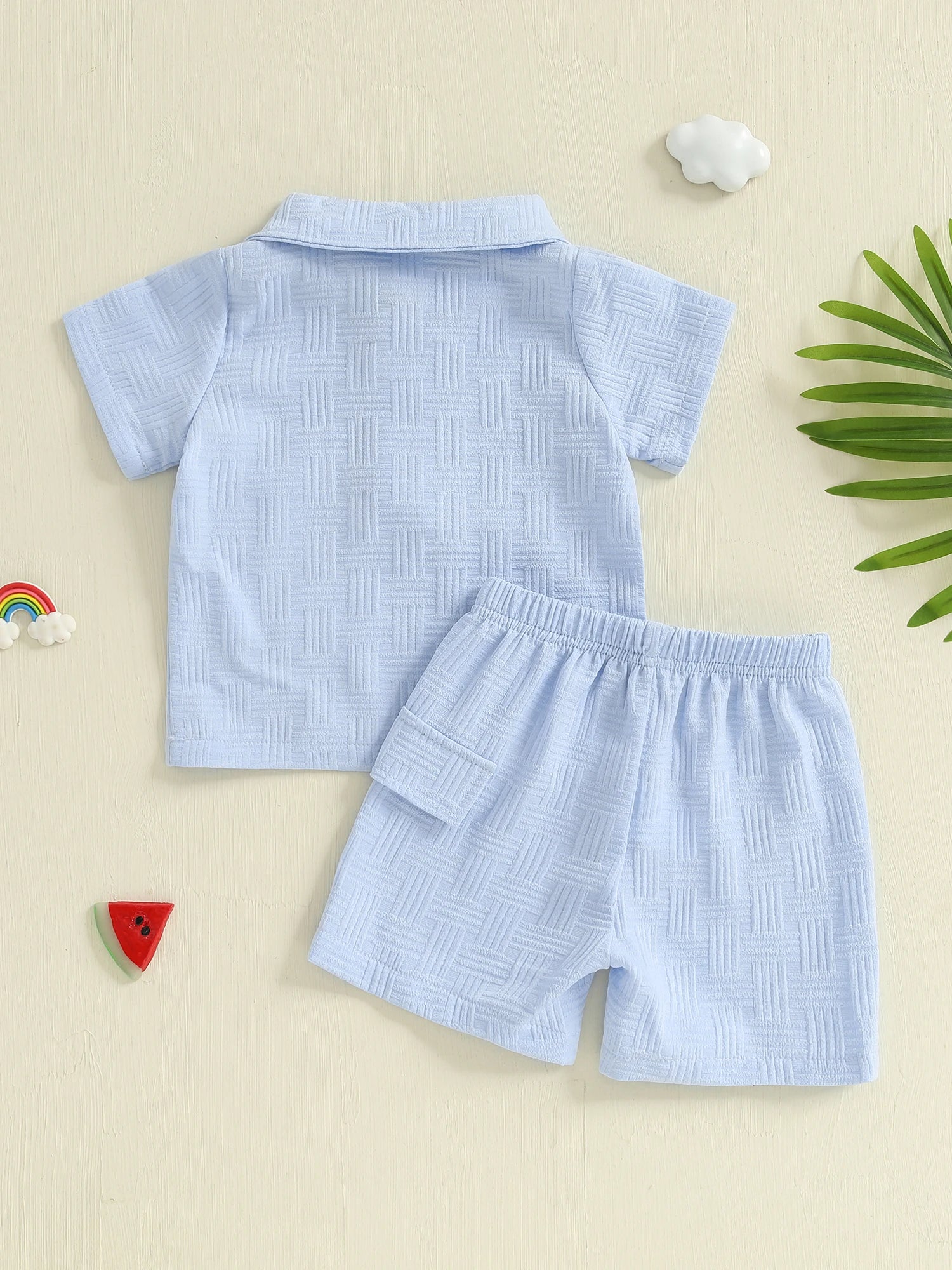 Boys Stylish Jacquard Collared Shirt and Elastic Waist Shorts Set for Summer - 2-Piece Toddler Outfit with Short Sleeves