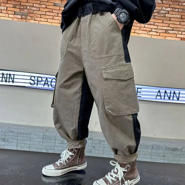 Boys' Cargo Pants 2025 Spring Autumn K-Fashion Loose Fit Tween Boys Stylish Casual Long Jeans Pants