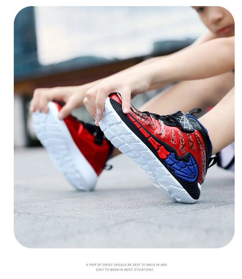 Disney Cartoon Kids Basketball Soft Shoes Waterproof Leather Boys Girls Sneakers Magic Buckle Non-slip Children Running Shoes