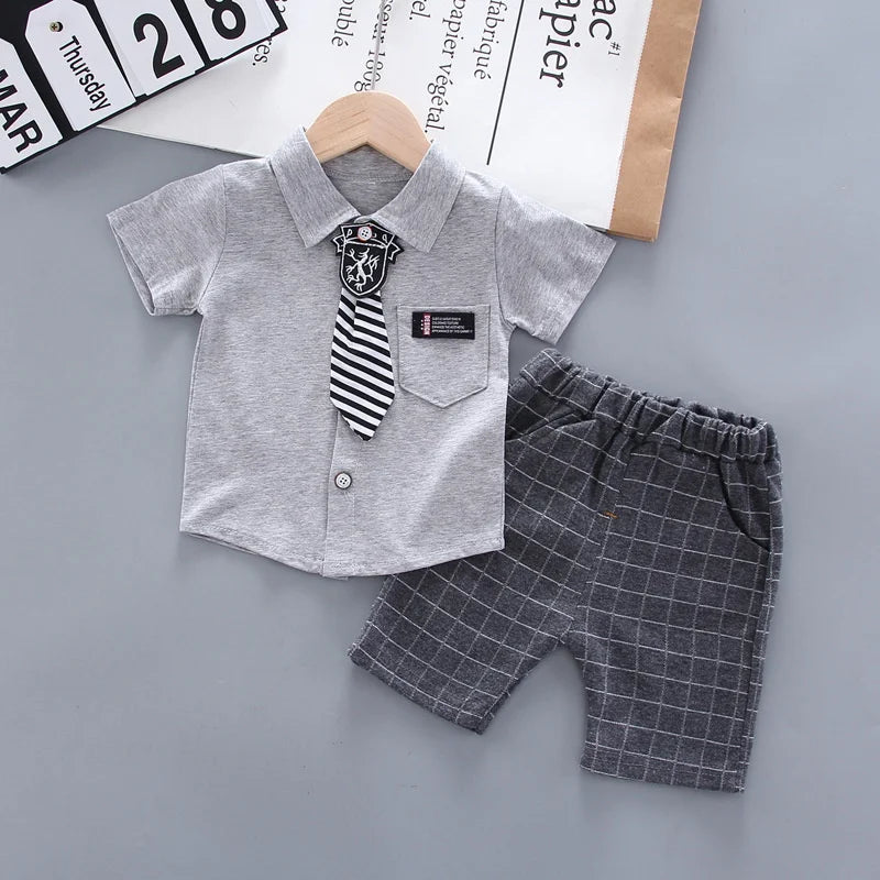 New Summer Baby Clothes Children Clothing Boys Casual Shirt Plaid Shorts 2Pcs/Set Infant Outfits Toddler Costume Kids Sportswear