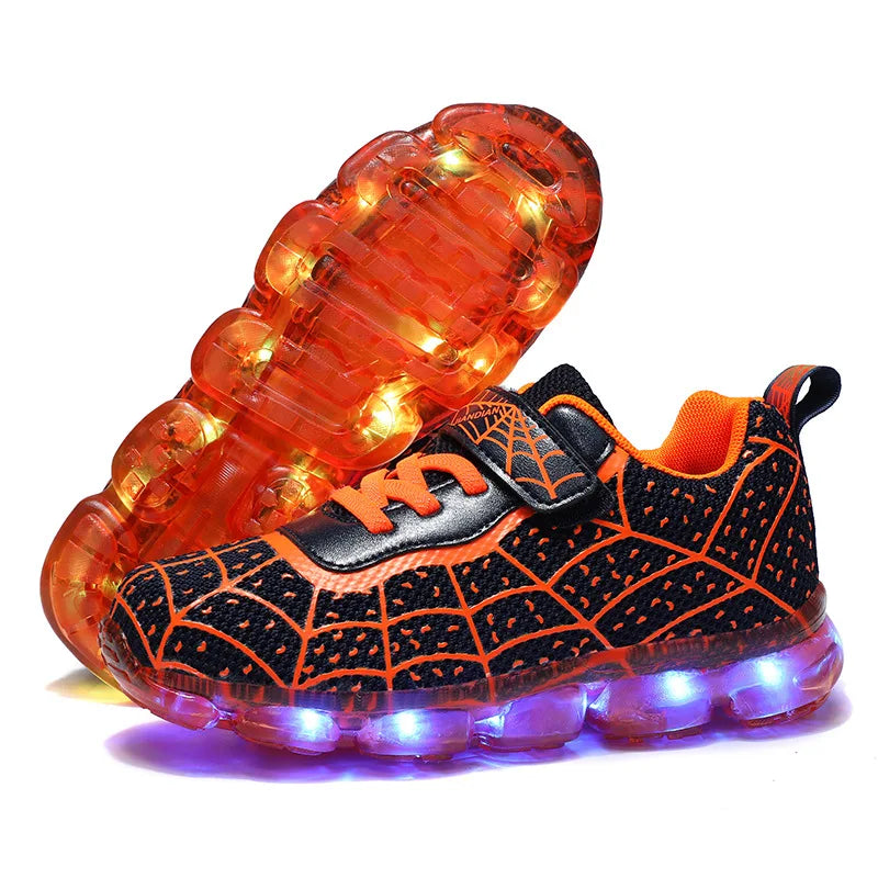 Disney Children Luminous PU Leather Red Shoes For Boys Girls LED Lighted Soft Baby Kids Sneakers Infant Tennis Size 25-35