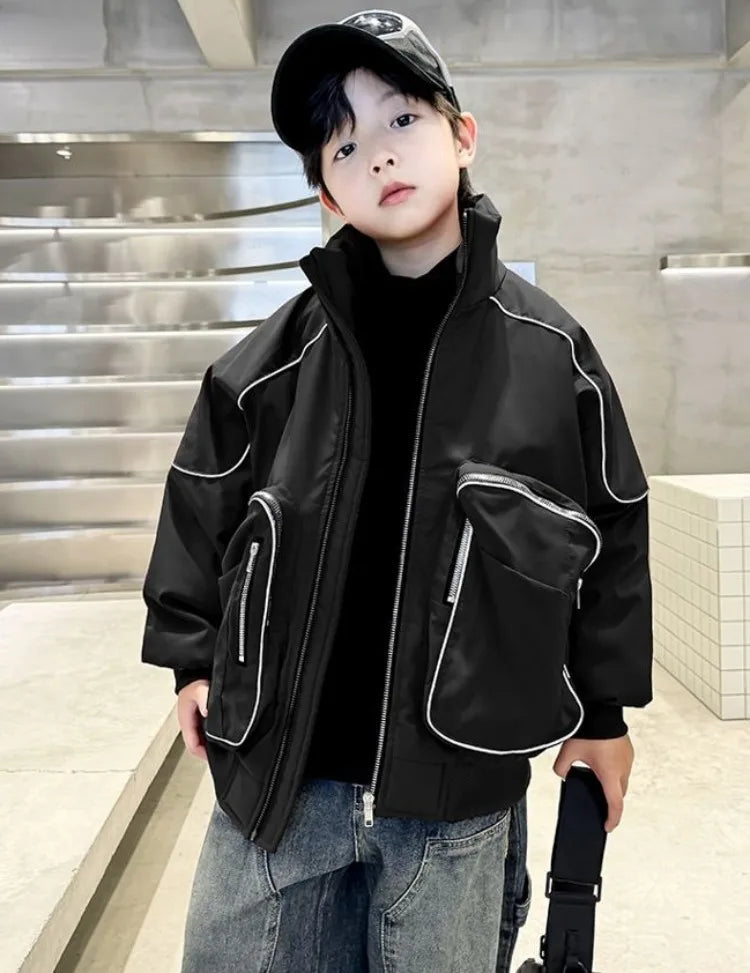2025 New Boys' Winter Padded Quilted Windbreaker Jacket for Big Kids Waterproof Windproof Outdoor Jacket with Thermal Insulation