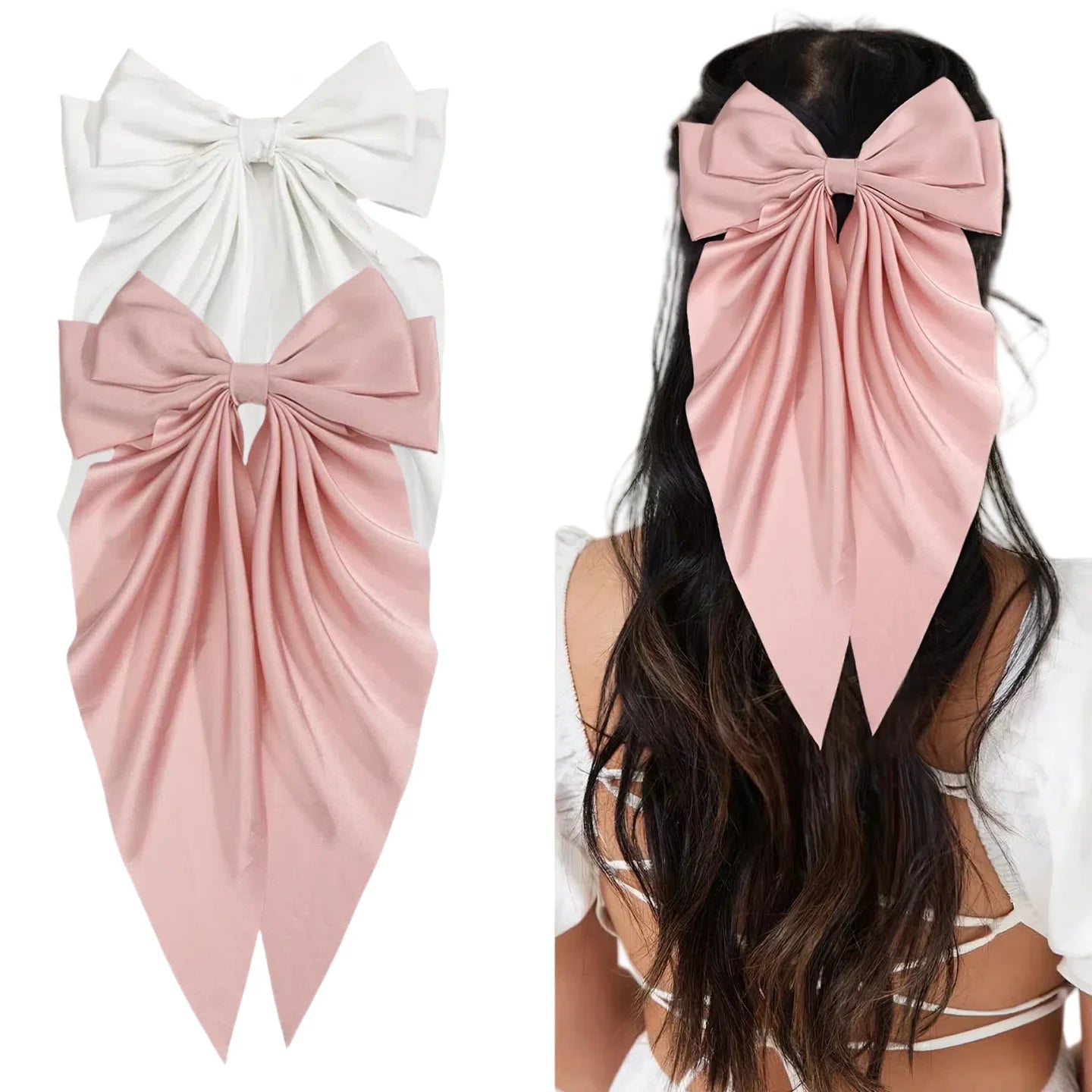 Multiple Elegant Large Bow Ribbon Clip for Women Fashion Simple Solid Satin Clip Ponytail Bow Hairpin Girls Hair Accessories