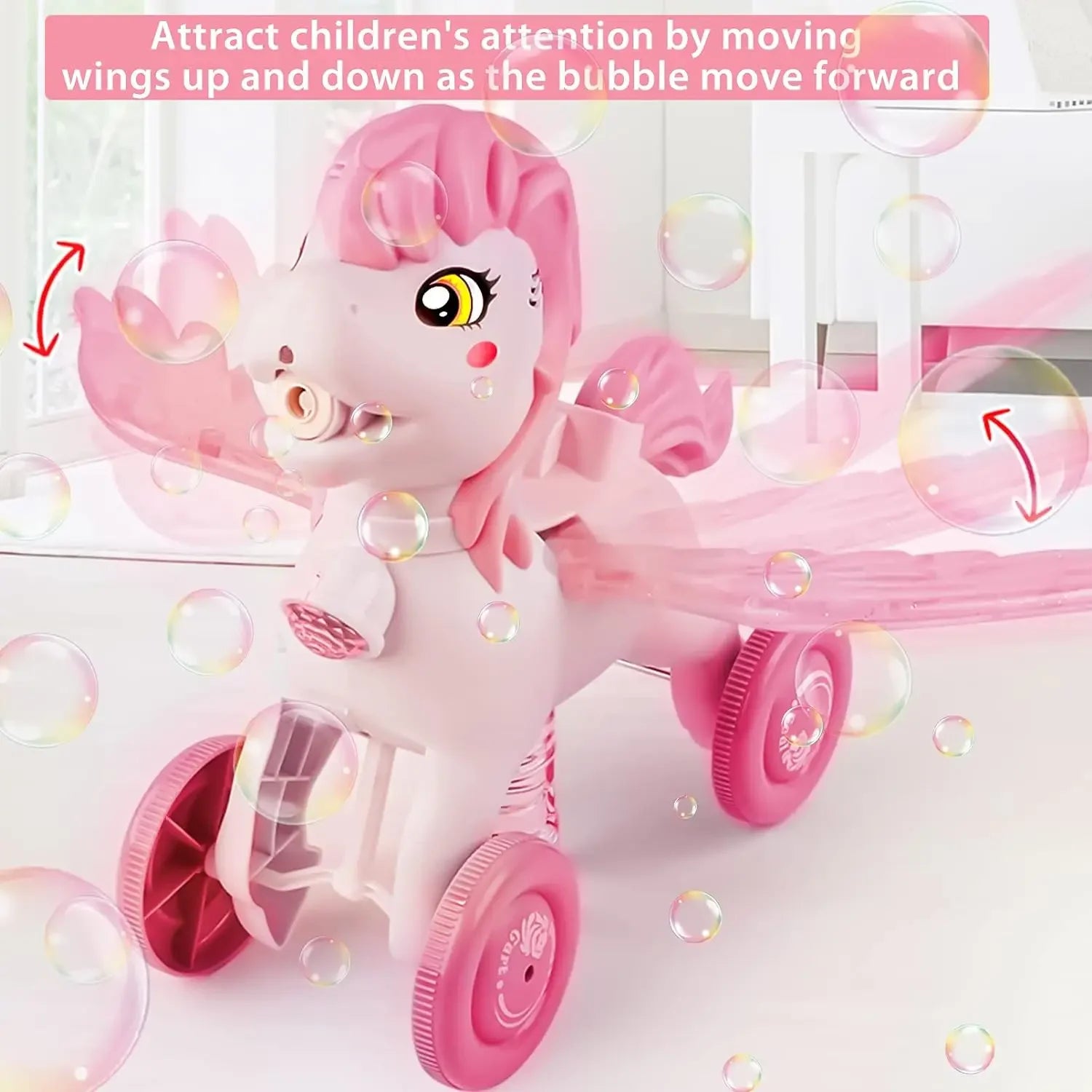 Pony Bubble Machine for Kids Automatic Bubble Lawn Mower with Light & Music Bubble Cart Outdoor Push Toys for Birthday Gift
