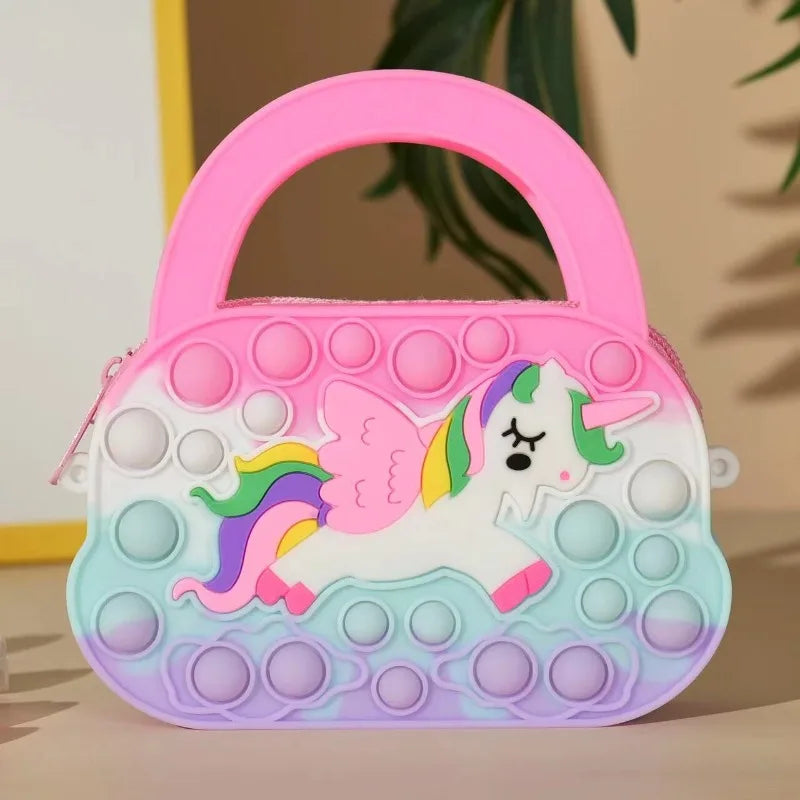 Unicorn Purses Handbag Fashion Fidgets Fashion Pop Purse Push Bubbles Fidget Toy Rainbow Wallet Ladies Bag Silica Bags for Girls