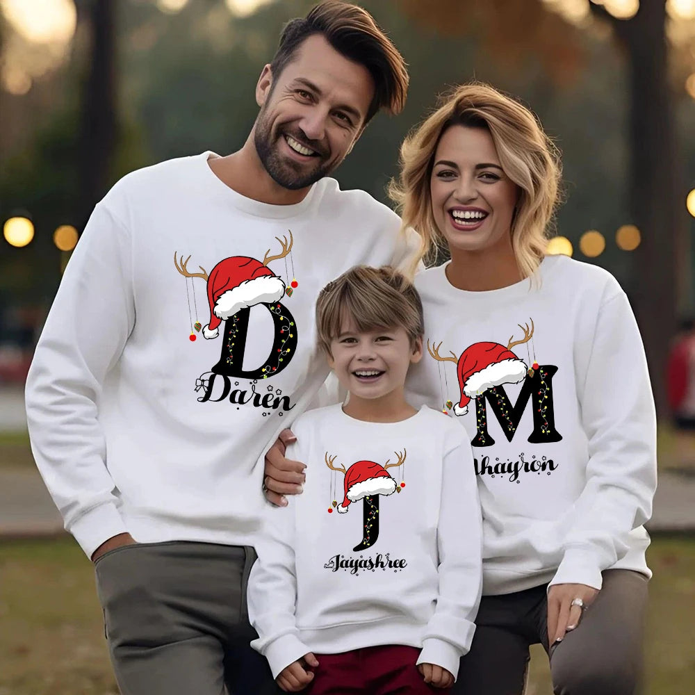Custom Family Christmas Sweatshirt Personalised Family Matching Name & Initial Christmas Clothes Xmas Holiday Sweater