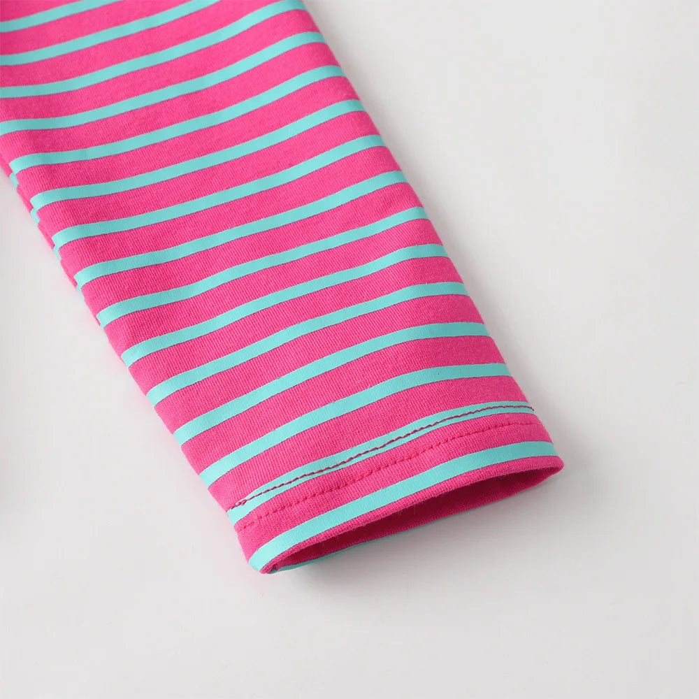 VIKITA 2025 New Children Clothes Kids Striped Pink Long Sleeve Tops Wear Girls Mermaid Print Daily Cotton Casual Cute Tees
