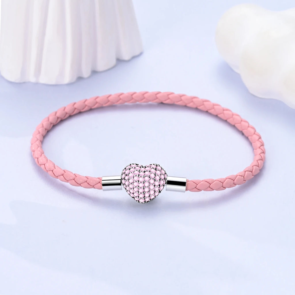 925 Sterling Silver Charm Bracelets For Woman Heart Shell Leather Rope Plait Bracelet Fit Beads Making  Fshion Jewelry Gift