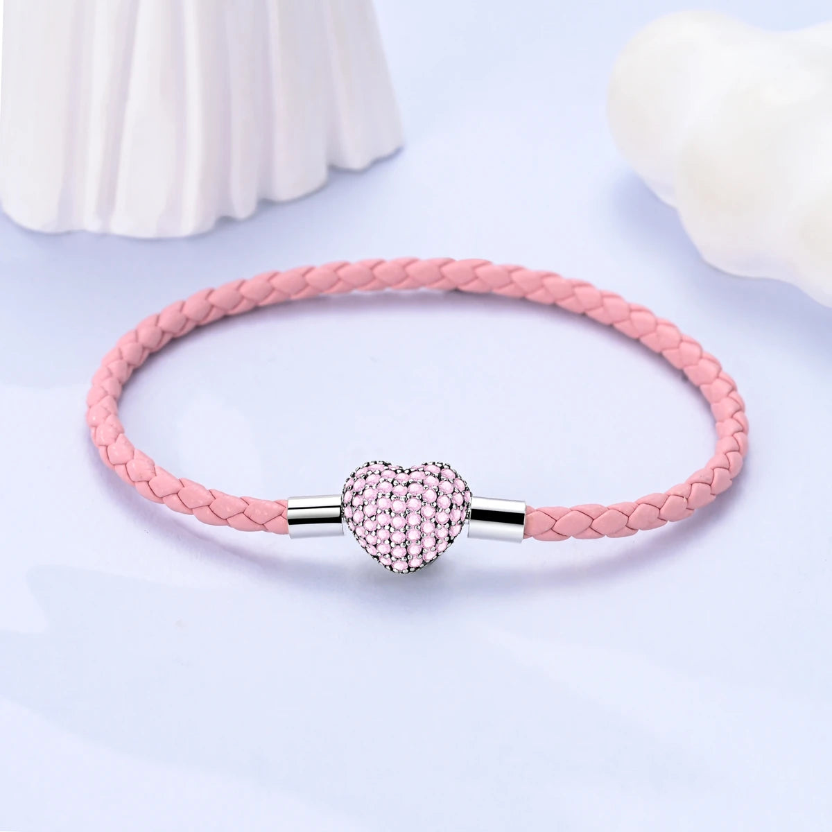 925 Sterling Silver Charm Bracelets For Woman Heart Shell Leather Rope Plait Bracelet Fit Beads Making  Fshion Jewelry Gift