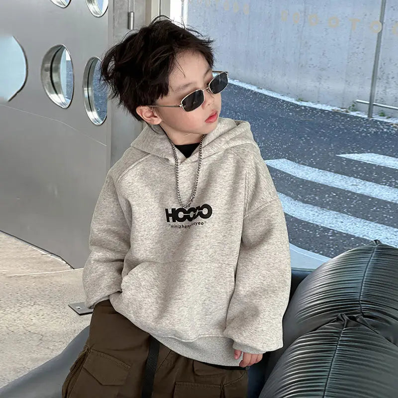 2025 New Boys' Mid-Large Spring Autumn Korean-Style Stylish Hooded Hoodie - Fashionable Baby To Big Kids Top