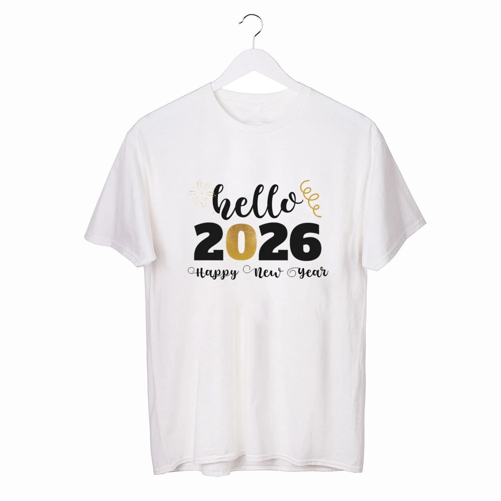 Hello 2026 Happy New Year Family Matching Outfits Dad Mom and Daughter Son Tshirt Baby Romper Family Look New Year's Clothes