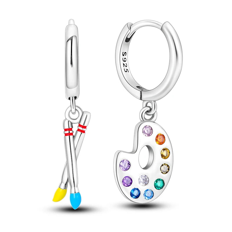 925 Sterling Silver Career Eardrop Musical Note Earrings Painter Microphone Earrings Fit For Women Workplace Birthday Gift