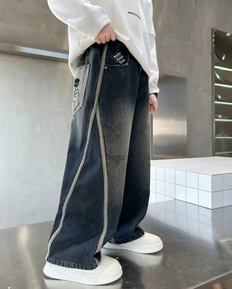 2025 New Boys Straight Jeans Big & Tall Kids Autumn Winter Denim Pants Boys Long Jeans