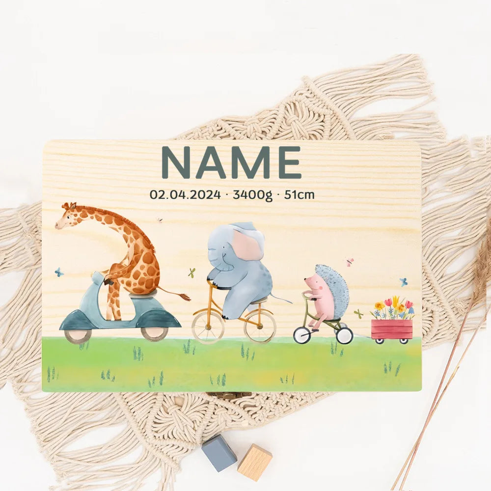 Personalised New Born Wooden Keepsake Box Jungle Animal Baby Memory Boxes Newborn Babies Keepsake Birth Stats Gift