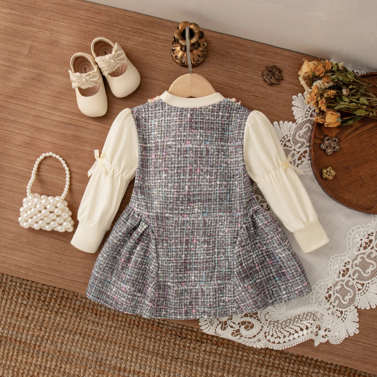 Spring And Autumn New Bow Long Sleeve Baby Girl Dress, Princess Style Children'S Clothing For Babies Aged 9 Months To 3 Years